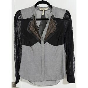 BCBGMAXAZRIA Runway Iniko Lace Sheer Panel Blouse XS Dark‎ Steel Gray
Y2K